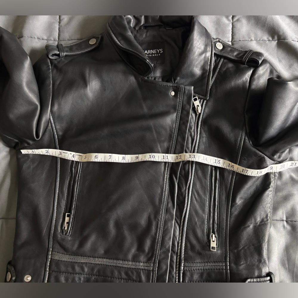 Barneys Original Women's Cropped Black Leather Biker Jacket - Picture 7 of 16